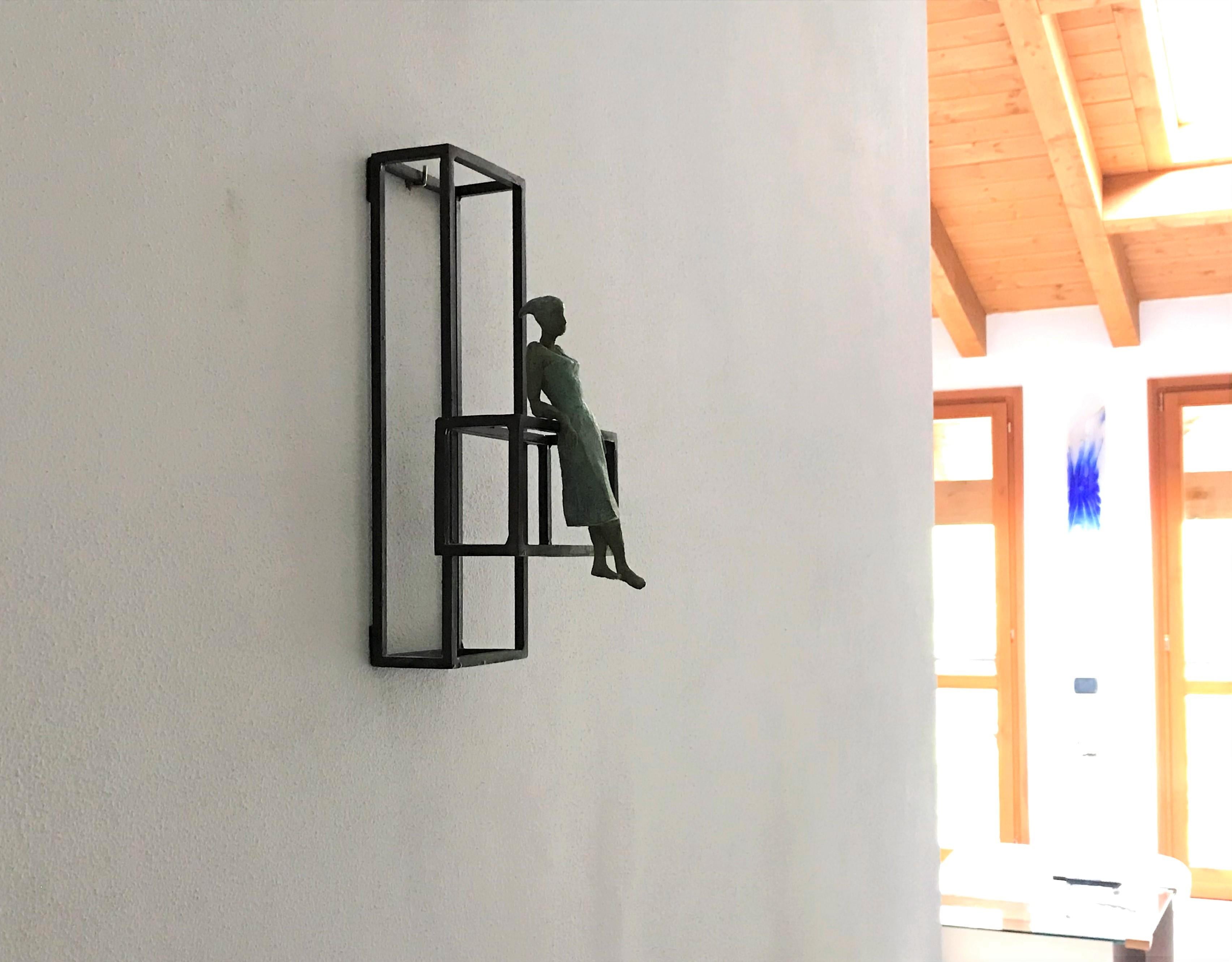 Floating is a bronze sculpture with green patina, it is connected to a steel base. The edition size is 50. This is a mural sculpture ( be hung on wall ONLY). Joan captures the mood of a girl enjoying moment of freedom and time with herself. 

Joan’s