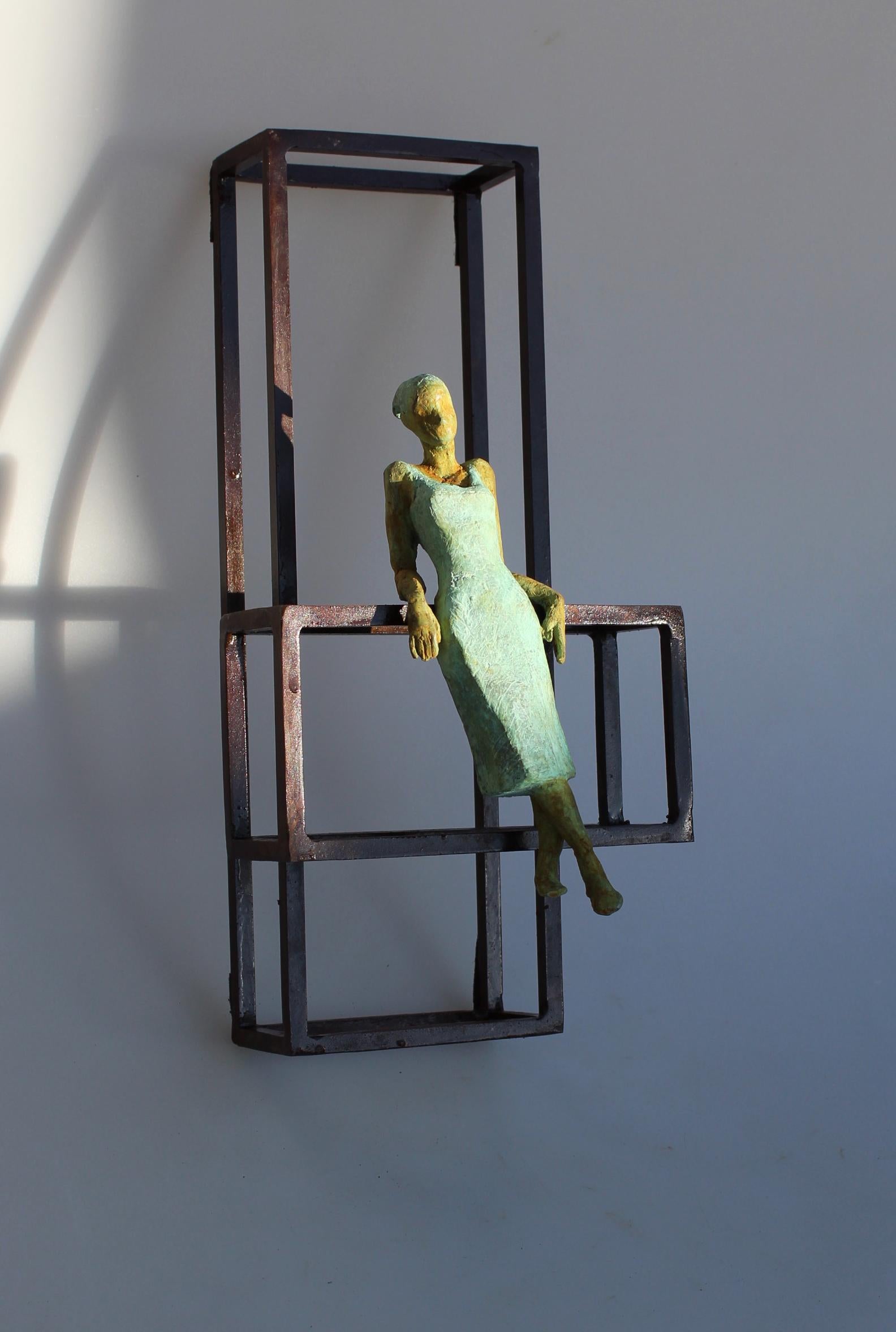 Joan Artigas Planas Figurative Sculpture - "Floating" contemporary bronze mural sculpture figurative girl freedom carefree