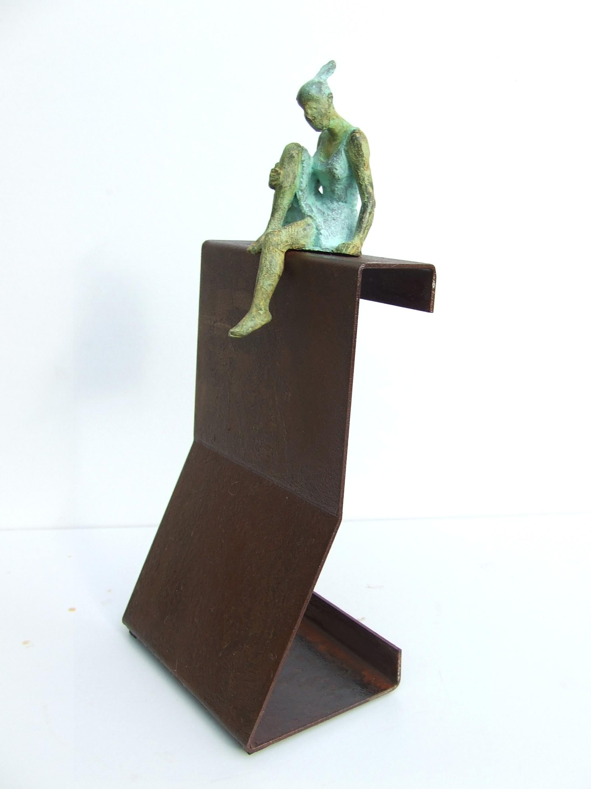Joan Artigas Planas Figurative Sculpture - "Belvedere II" contemporary bronze table, mural sculpture figurative girl relax