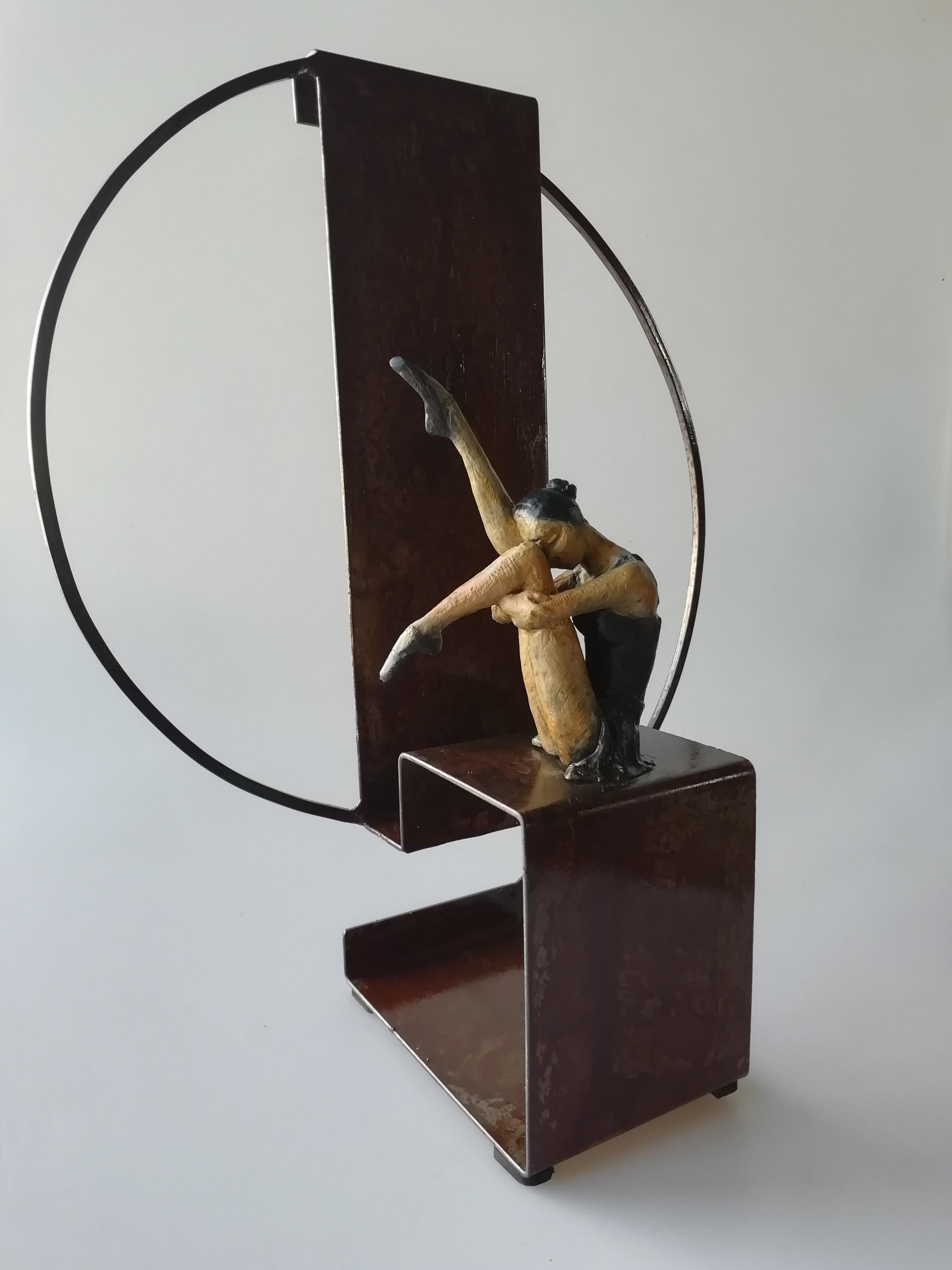 Joan Artigas Planas Figurative Sculpture - "Silence" contemporary bronze table, mural sculpture figurative ballerina relax