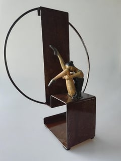 "Silence" contemporary bronze table, mural sculpture figurative ballerina relax