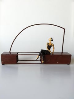 "Hope" contemporary bronze table, mural sculpture figurative girl feeling happy