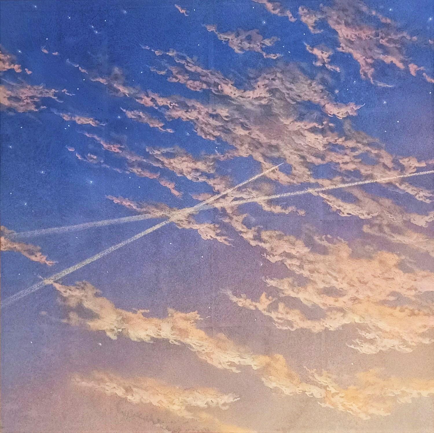 Shoko Okumura Landscape Painting - "Sensitivity to Ephemeral I" landscape pigments silver leaf on paper sky clouds