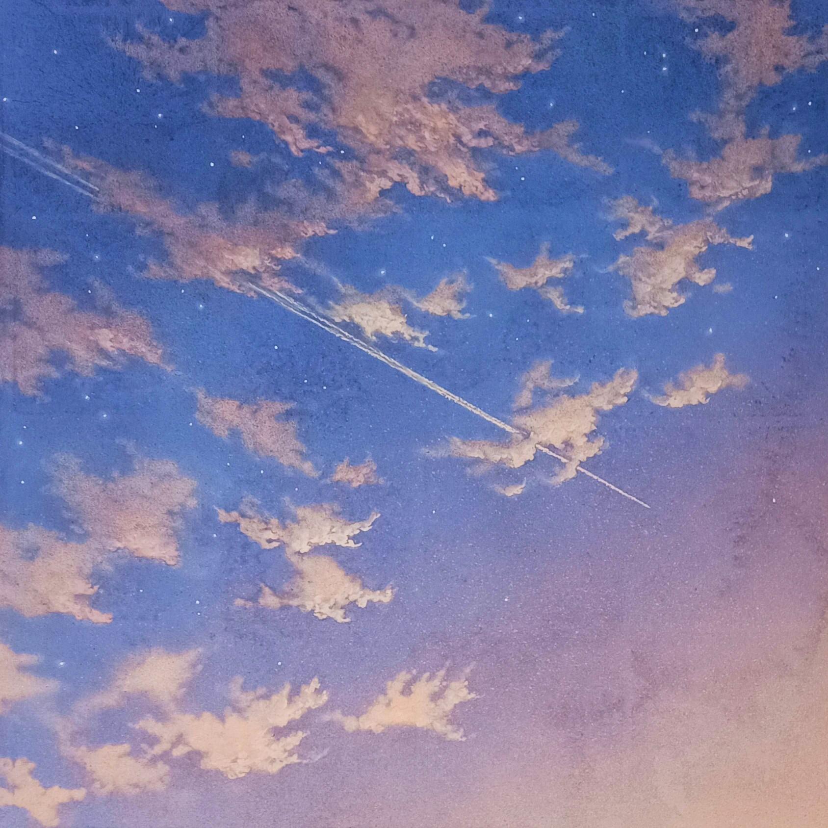 Shoko Okumura Landscape Painting - "Sensitivity to Ephemeral II" landscape pigments silver leaf on paper sky clouds