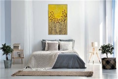 "Golden Field" 130x80cm painting acrylic Ink on canvas red flowers nature sunset