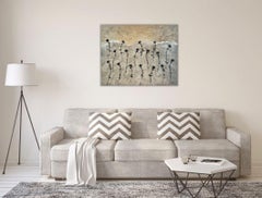 "Fleurs" 80x100cm floral painting acrylic n ink on canvas blue flowers nature