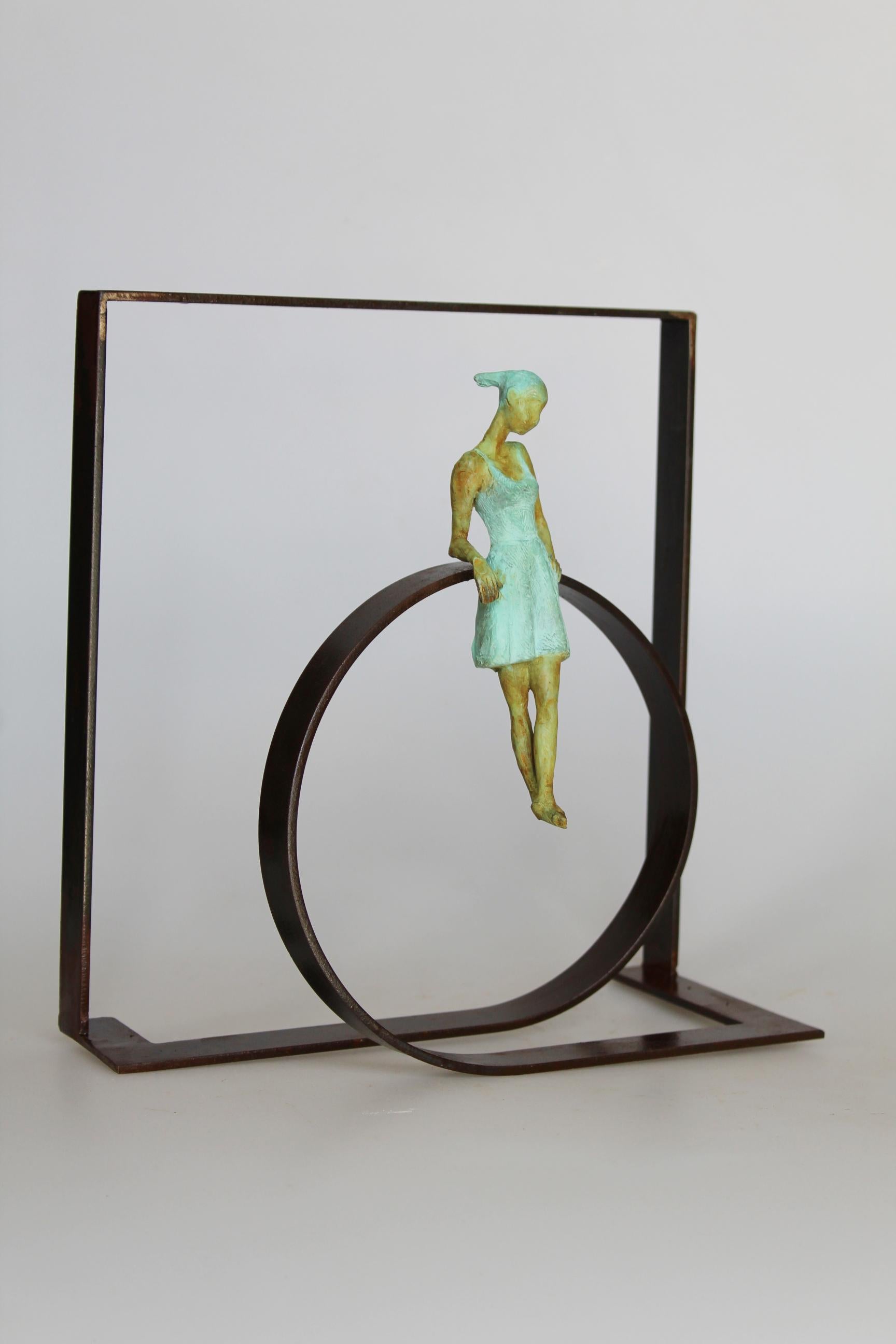 Joan Artigas Planas Figurative Sculpture - "Martona's Circle" contemporary bronze mural sculpture figurative girl carefree 