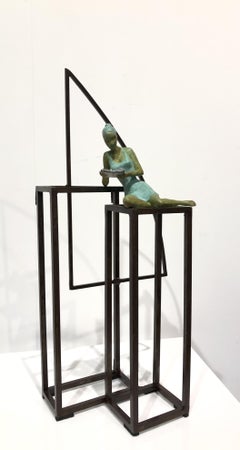 "Literature" contemporary bronze mural sculpture figurative girl reading book