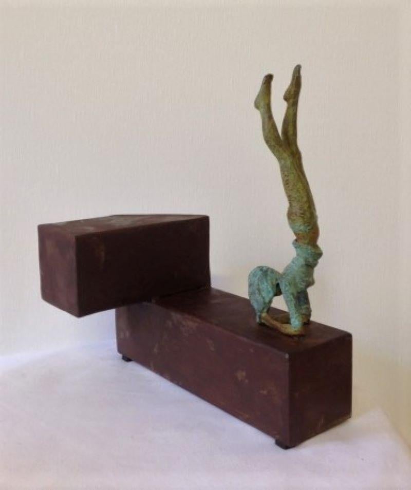 Joan Artigas Planas Figurative Sculpture - "Balance III " contemporary bronze table, mural sculpture figurative girl yoga