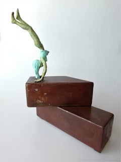 "Balance IV " contemporary bronze table, mural sculpture figurative girl yoga