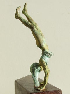 "Balance IV " contemporary bronze table, mural sculpture figurative girl yoga