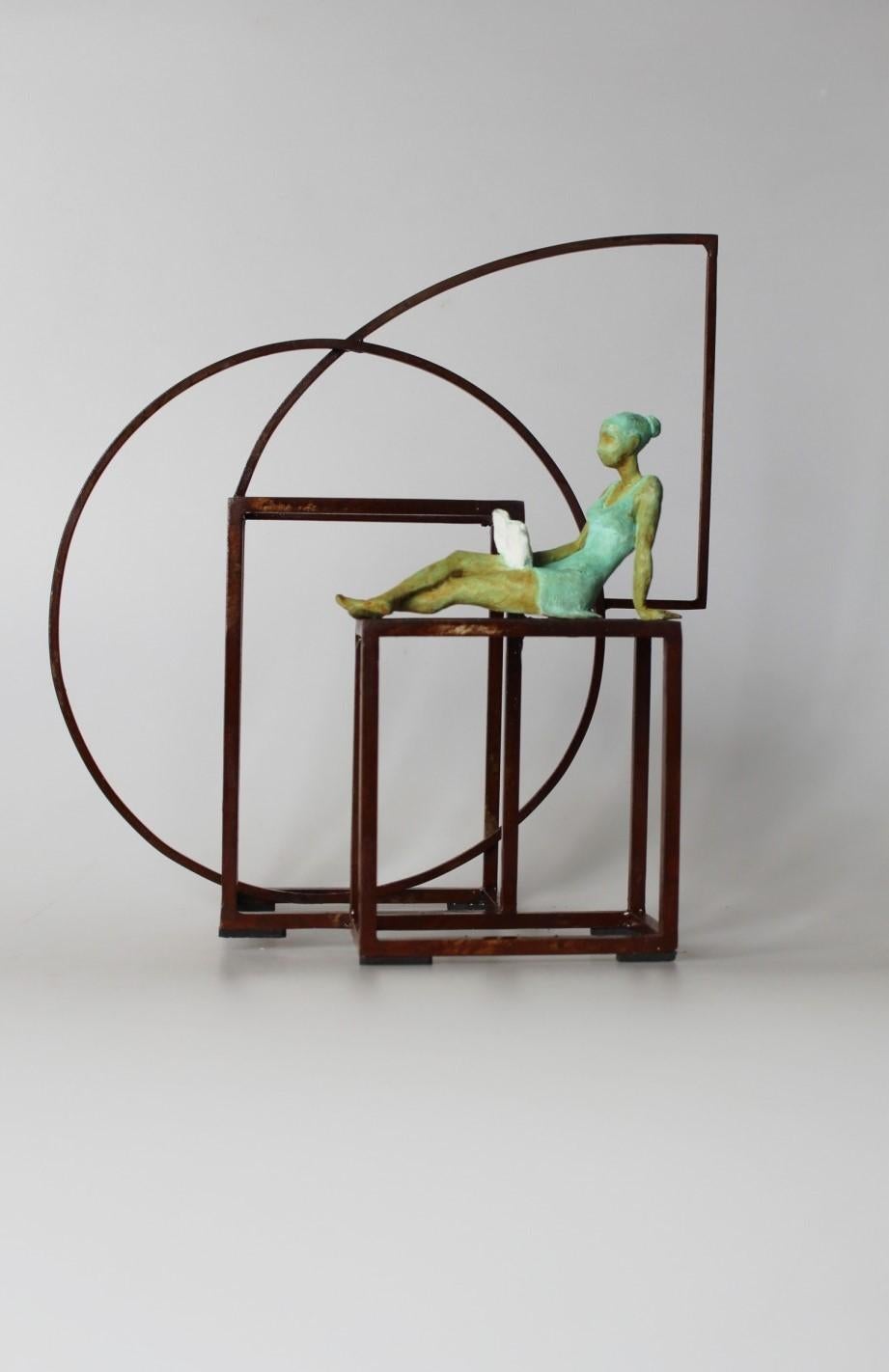 "Prose" contemporary bronze mural sculpture figurative girl reading book freedom