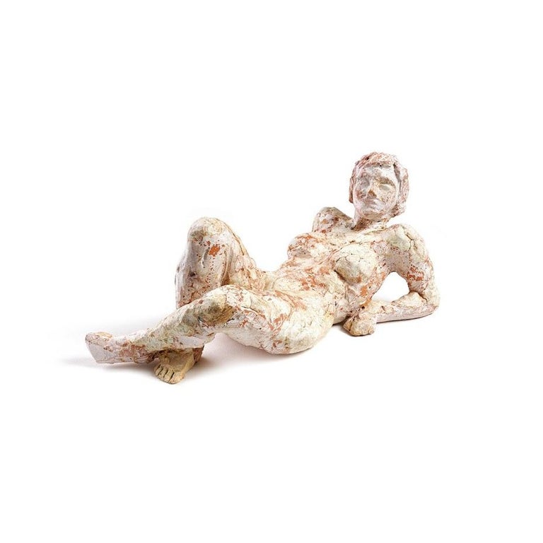 George Petrides Nude Sculpture - "Frances Reclining" Nude Figurative Sculpture, Beige, White
