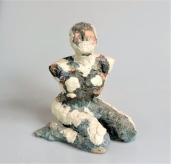 "Little Bird" Figurative Nude Sculpture, Beige, Grey, Green