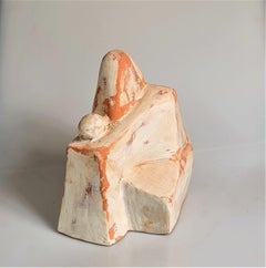 "Mother and Child" Abstract Figurative Sculpture, White, Beige