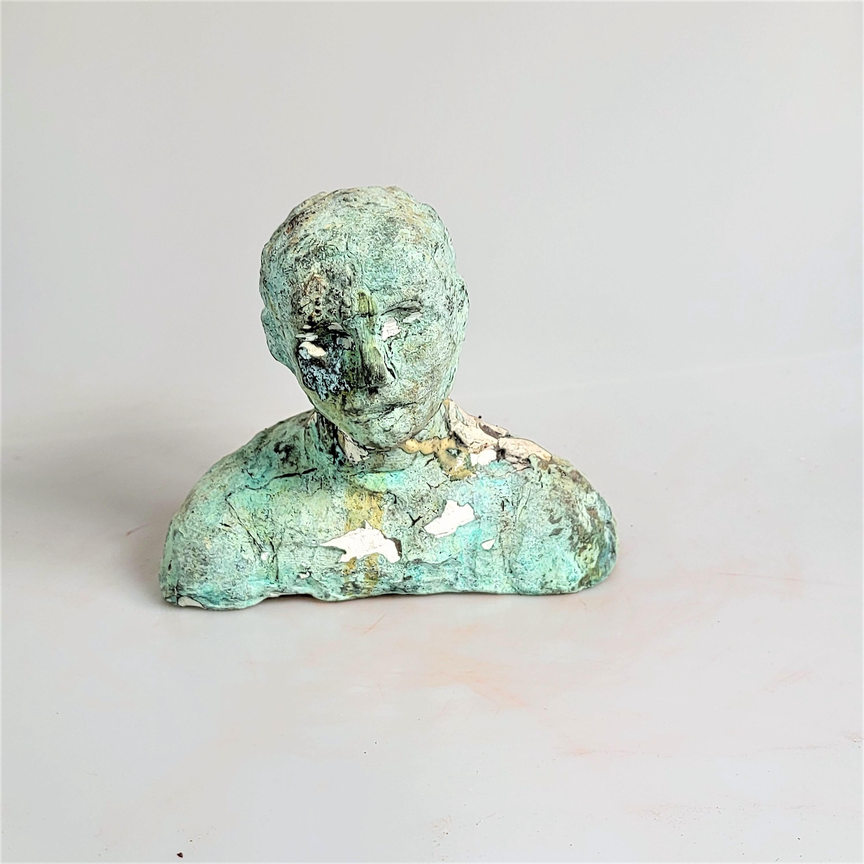 George Petrides Nude Sculpture - "Rebecca, A Dancer" Figurative Portrait Sculpture, Green, White
