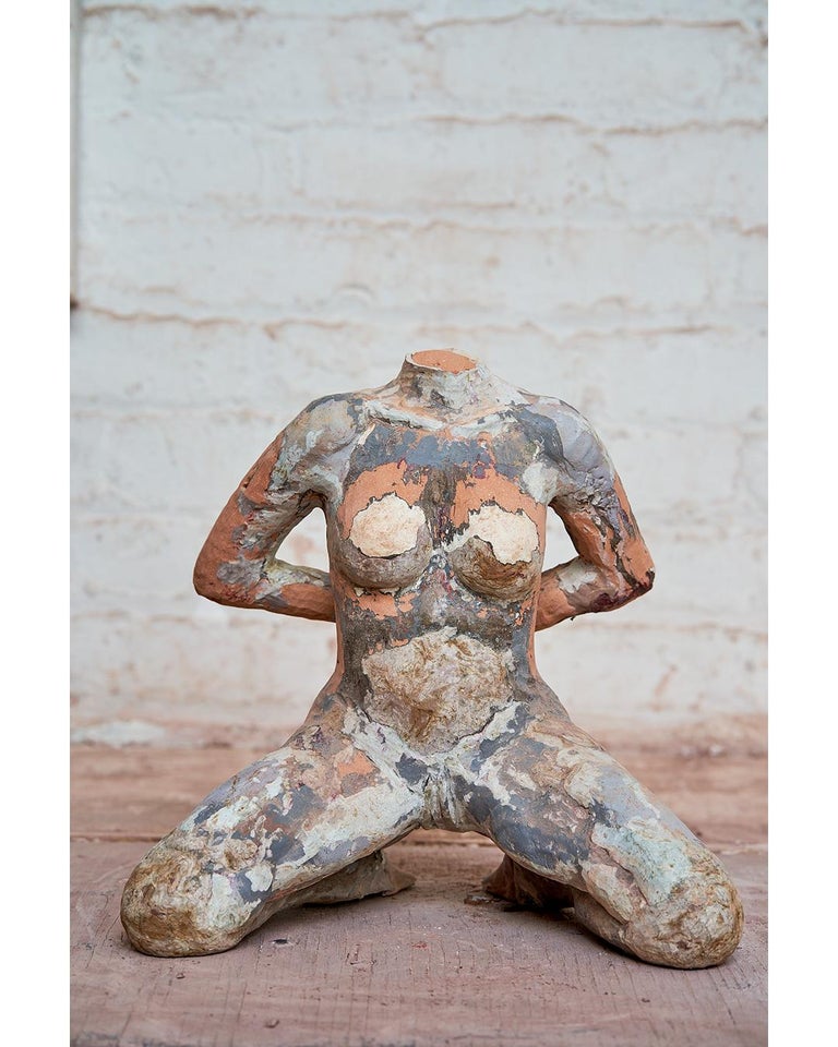 George Petrides Nude Sculpture - "La Grande Chaumiere" Nude Figurative Sculpture, Beige, Grey, White