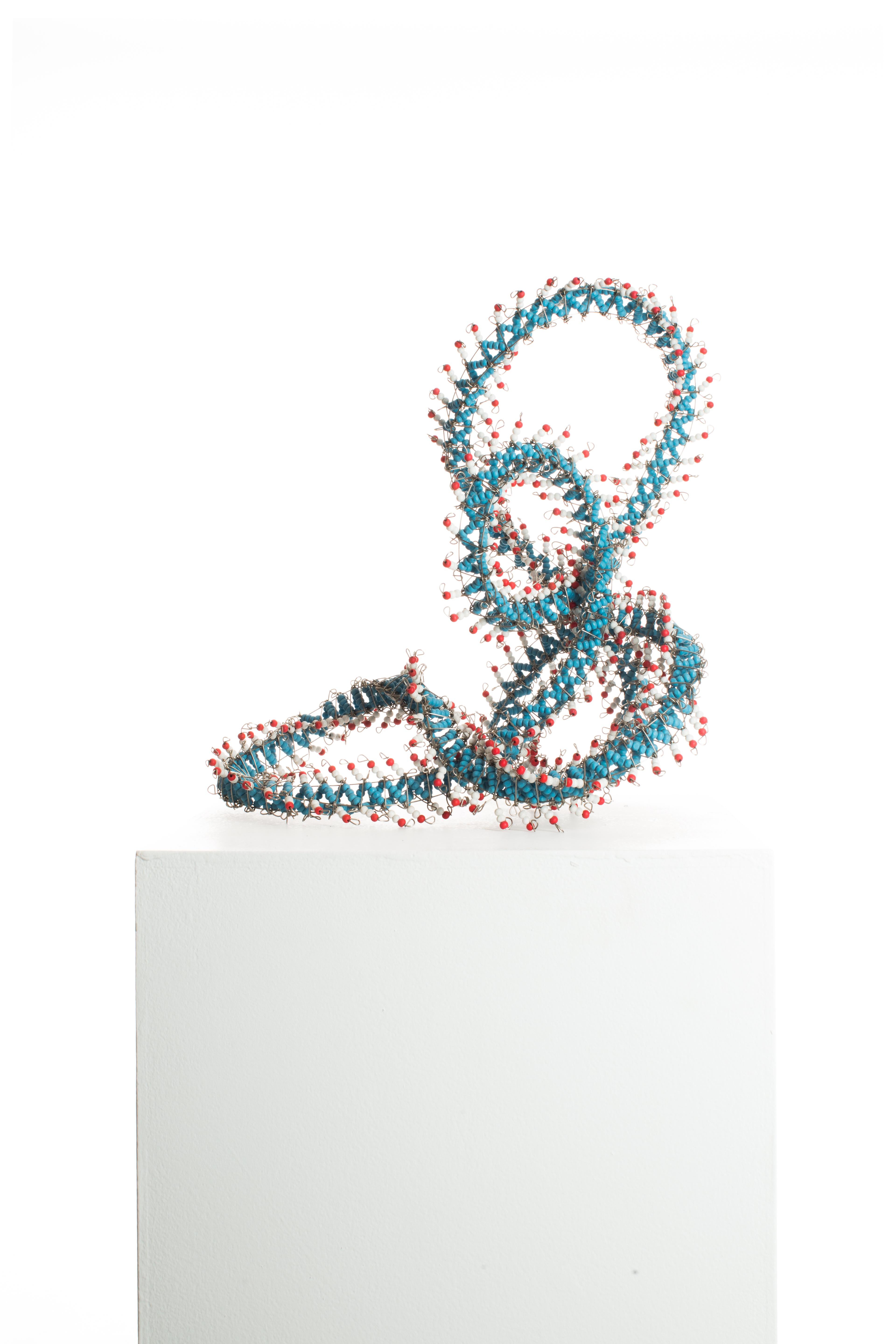 Blue, Red, White, Beaded, Steel, Pattern, Abstract, Contemporary, Modern, Art - Sculpture by Driaan Claassen