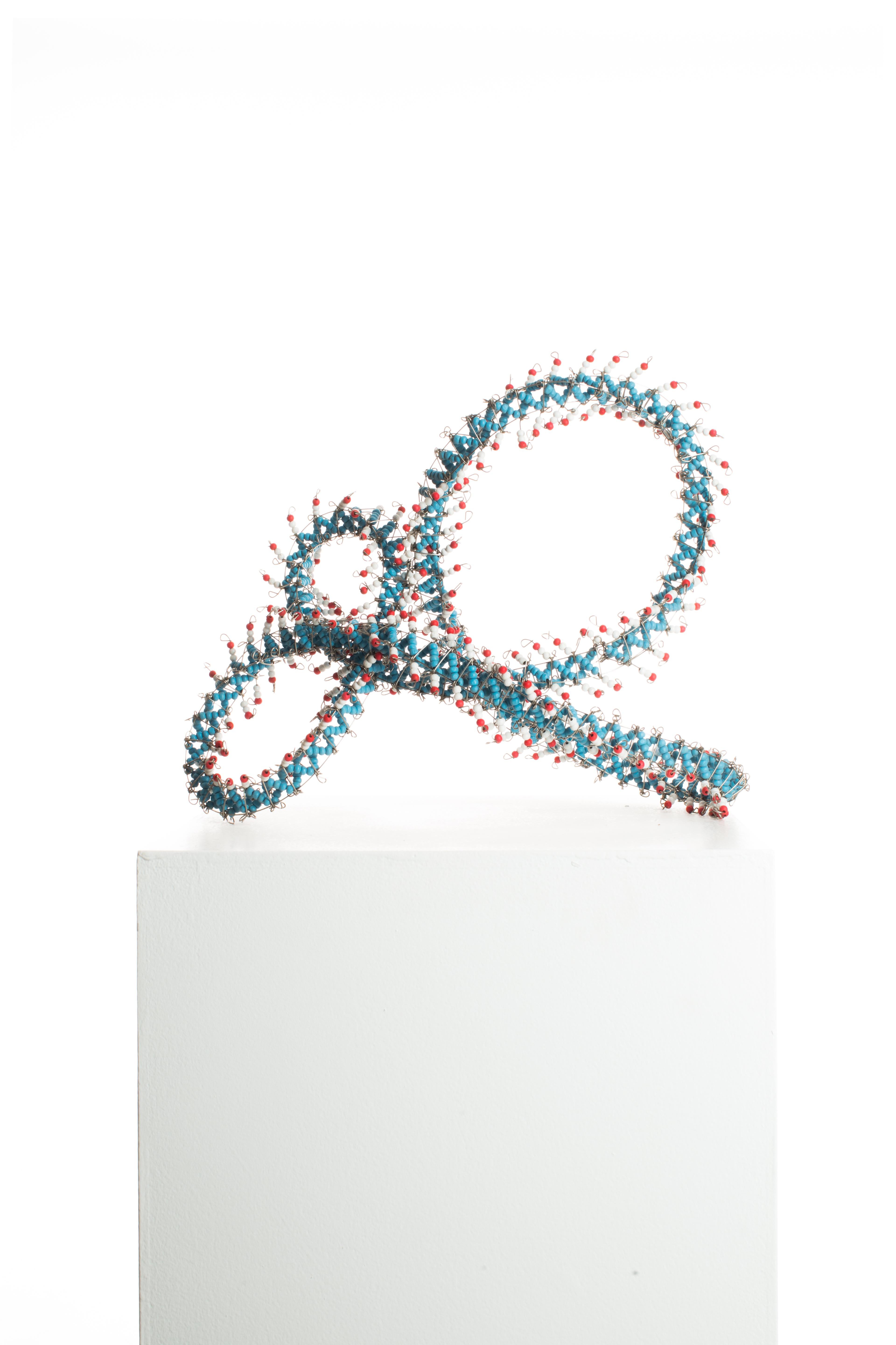 Driaan Claassen Abstract Sculpture - Blue, Red, White, Beaded, Steel, Pattern, Abstract, Contemporary, Modern, Art