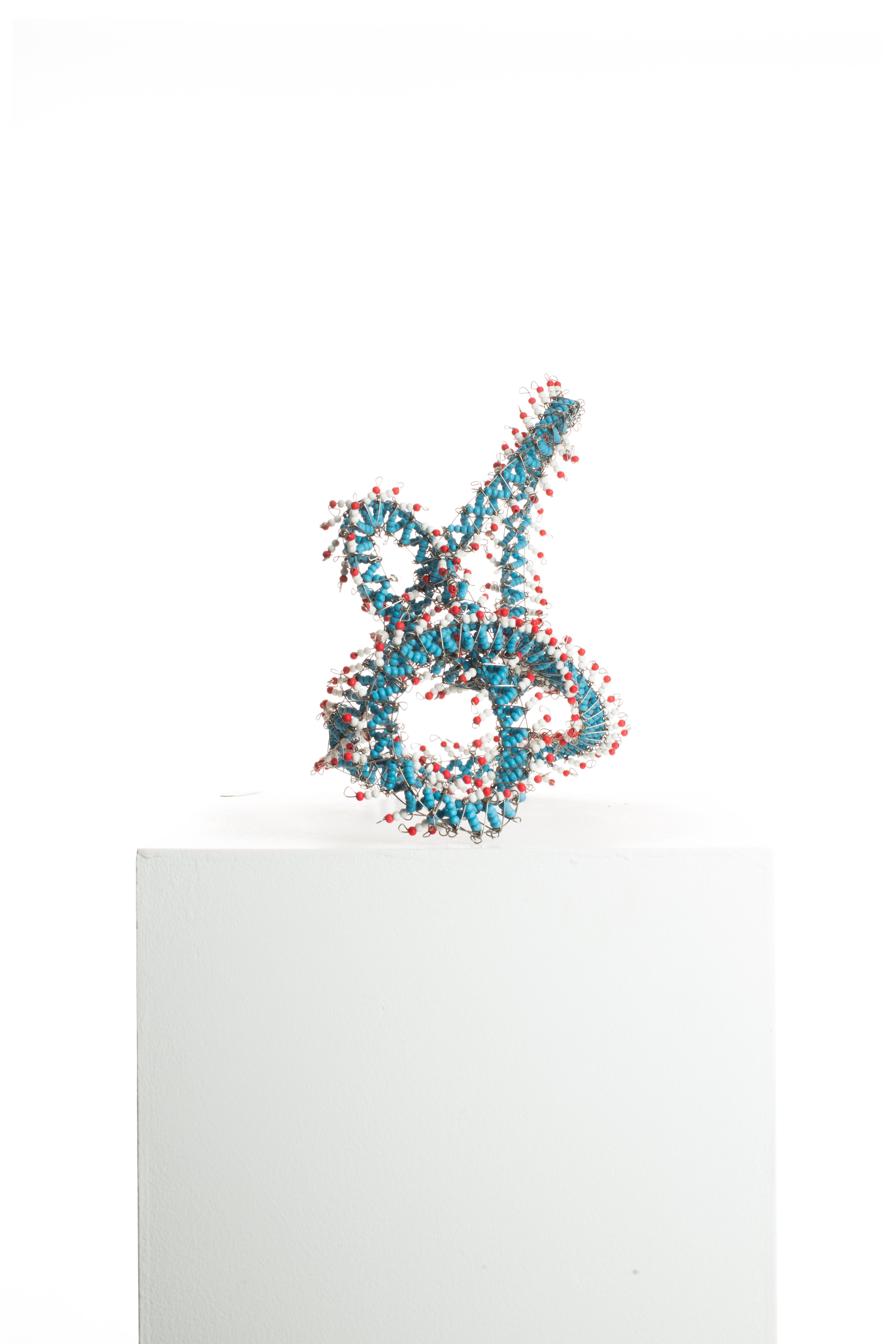 Blue, Red, White, Beaded, Steel, Pattern, Abstract, Contemporary, Modern, Art - Sculpture by Driaan Claassen