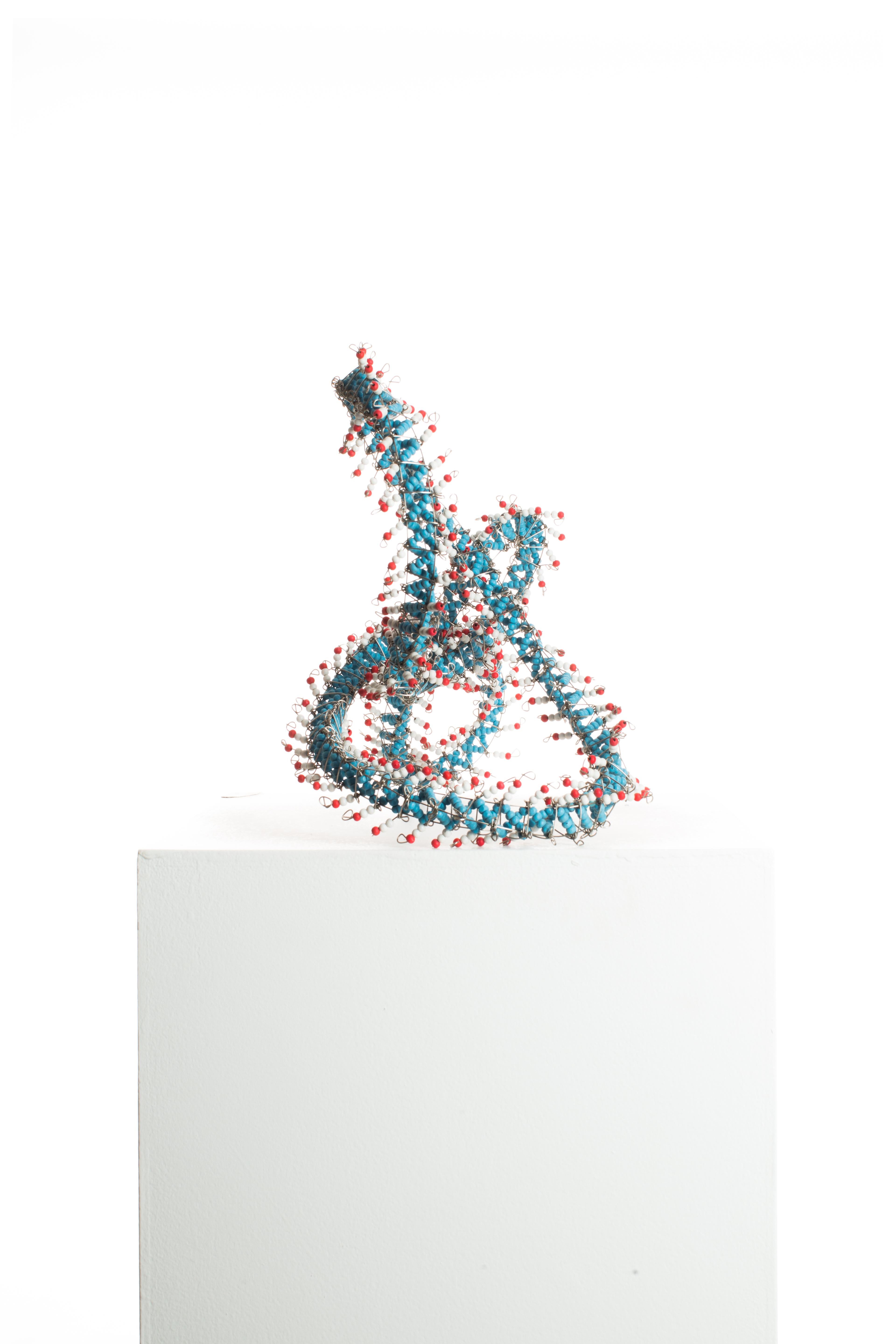Blue, Red, White, Beaded, Steel, Pattern, Abstract, Contemporary, Modern, Art - Gray Abstract Sculpture by Driaan Claassen