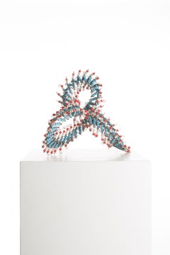 Blue, Red, White, Beaded, Steel, Pattern, Abstract, Contemporary, Modern, Art