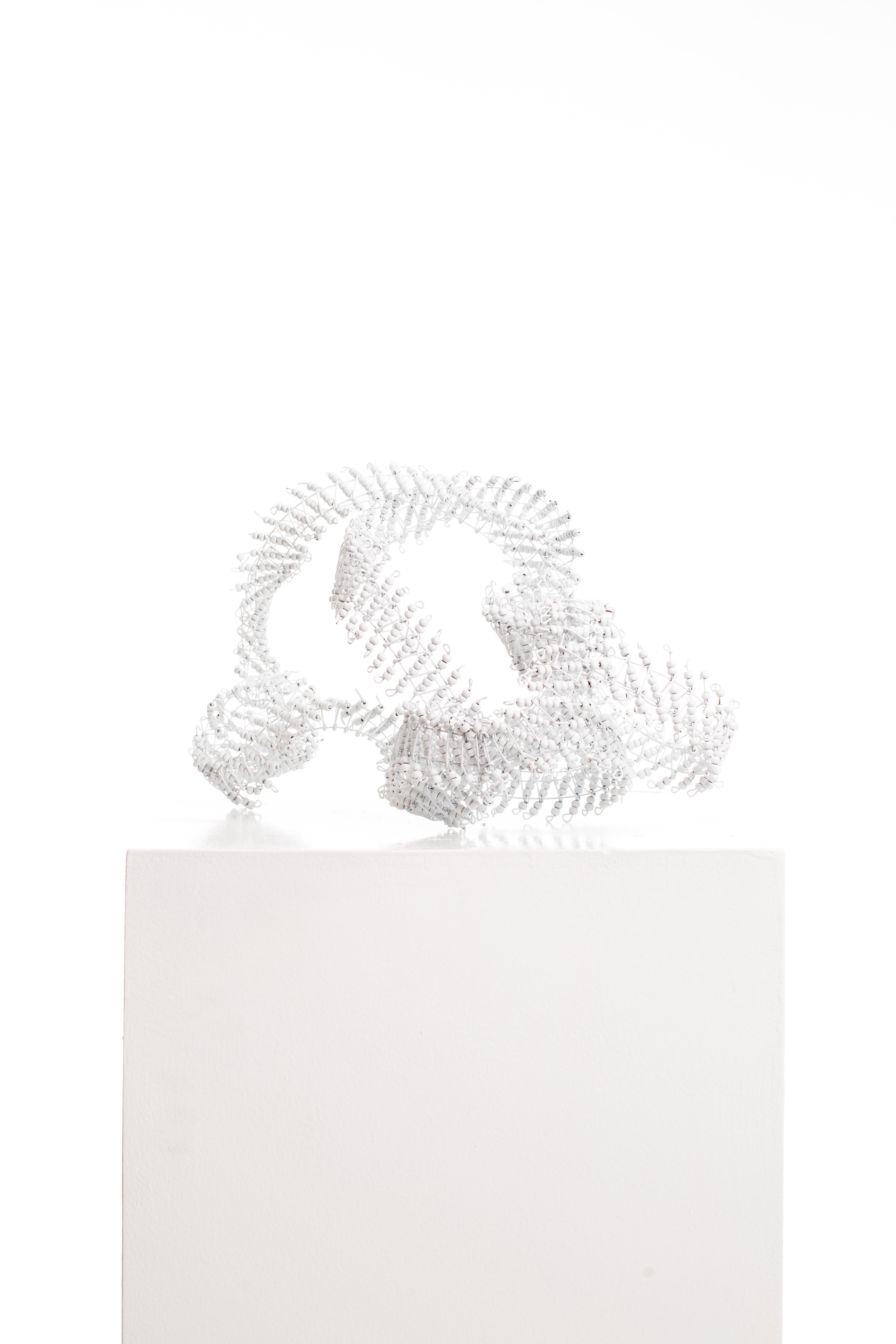 White, Beaded, Steel, Pattern, Abstract, Contemporary, Modern, Art - Sculpture by Driaan Claassen