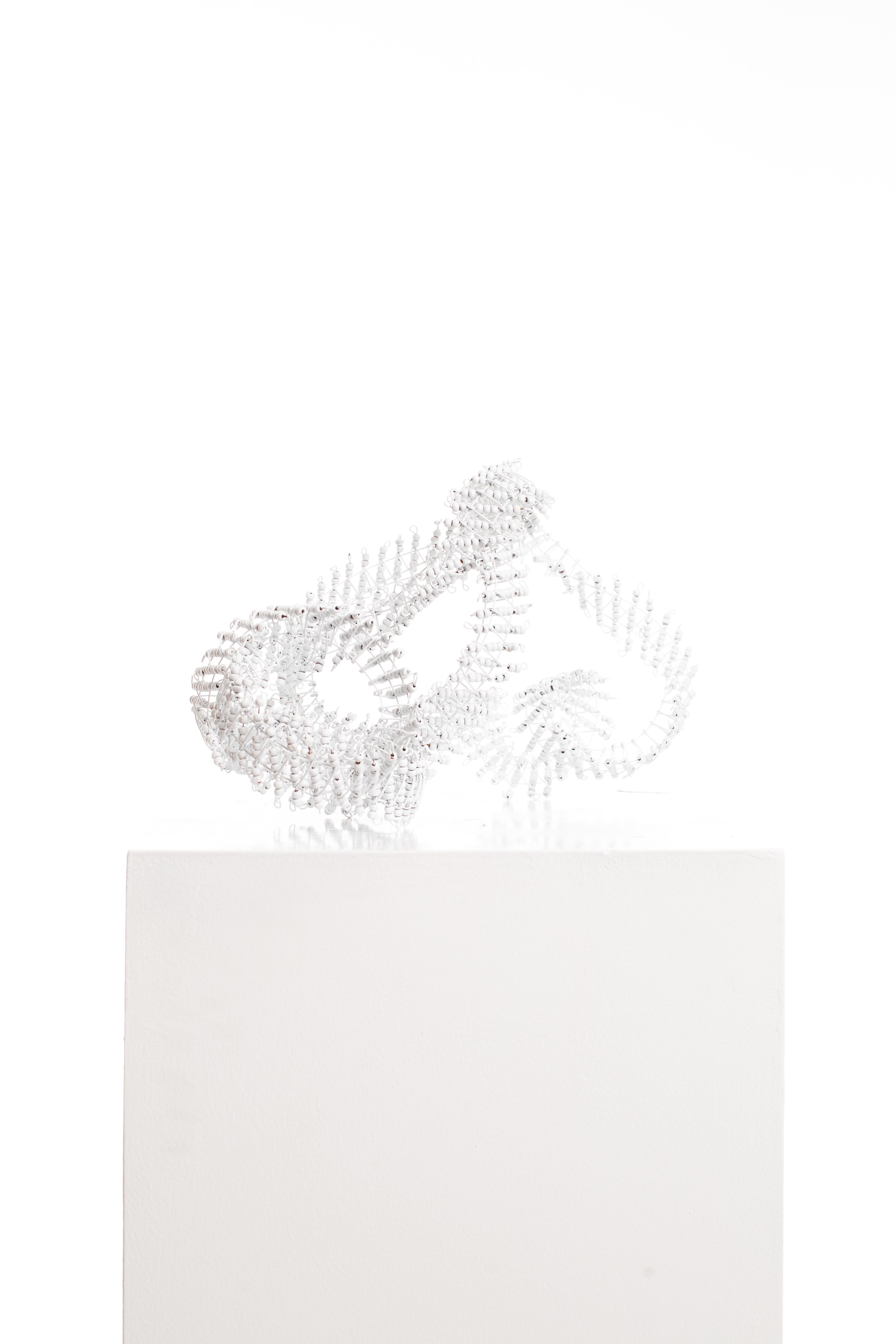 White, Beaded, Steel, Pattern, Abstract, Contemporary, Modern, Art - Abstract Geometric Sculpture by Driaan Claassen