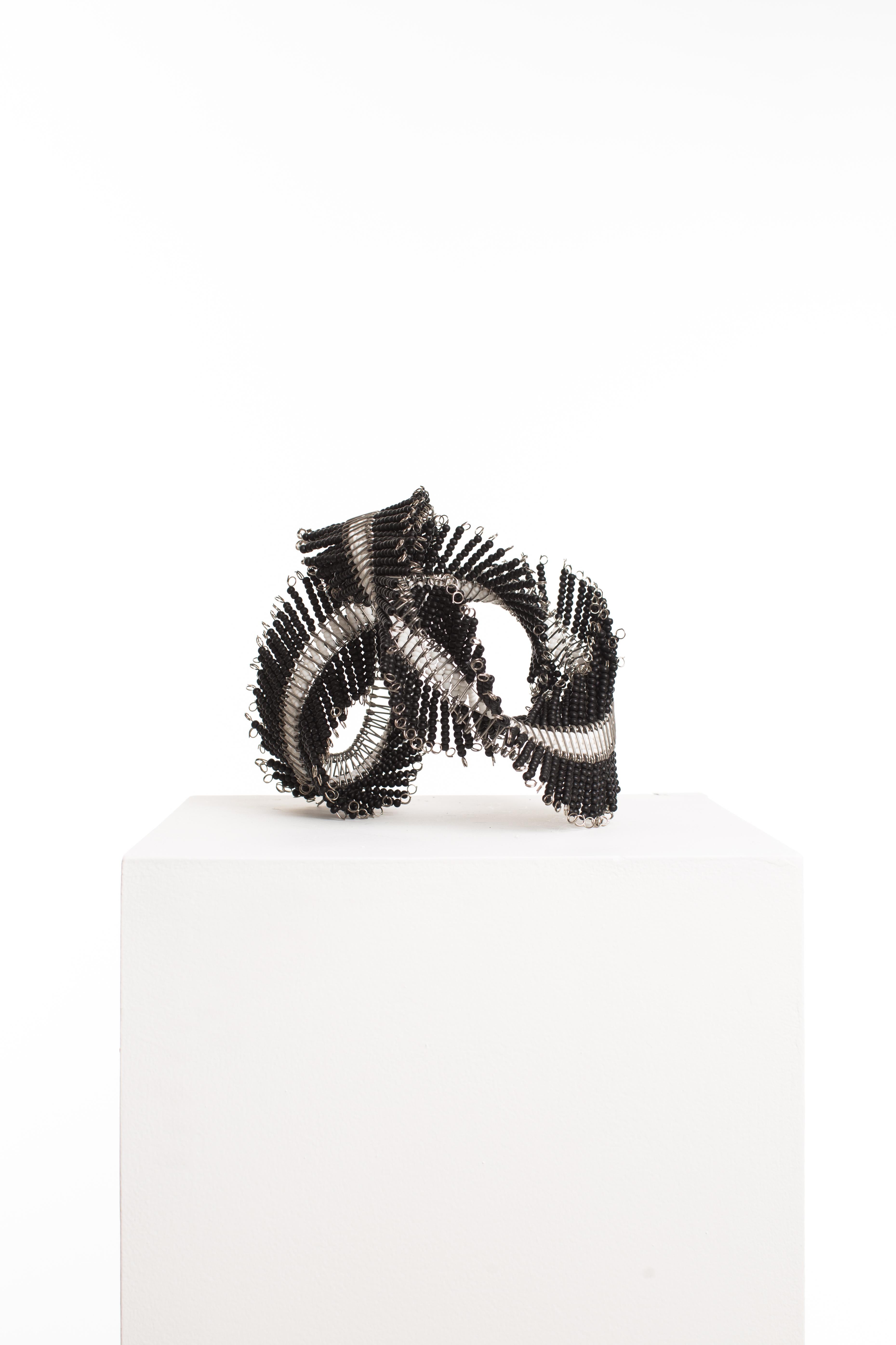 Black, White, Beaded, Steel, Pattern, Abstract, Contemporary, Modern, Art - Sculpture by Driaan Claassen