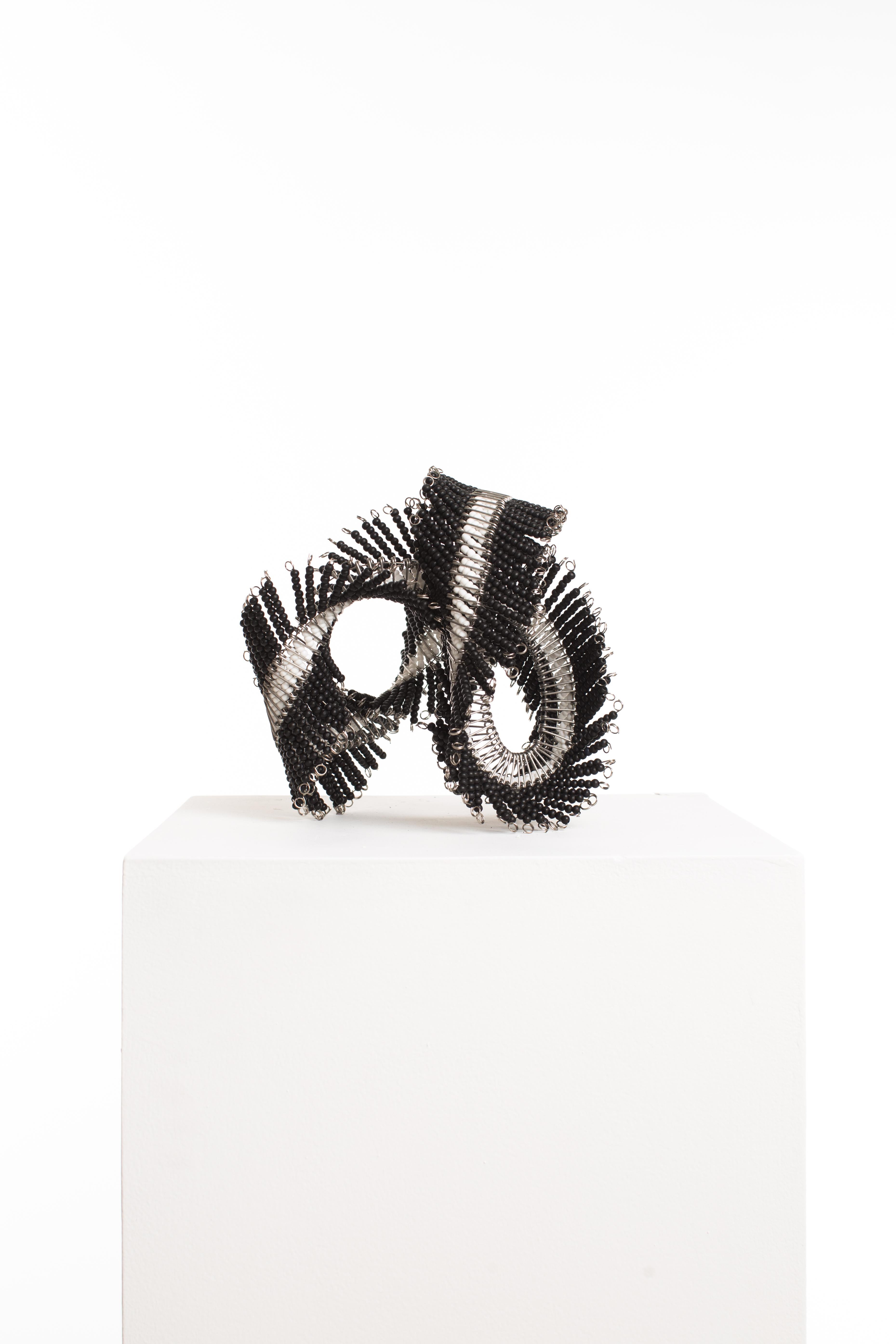 Black, White, Beaded, Steel, Pattern, Abstract, Contemporary, Modern, Art - Abstract Geometric Sculpture by Driaan Claassen
