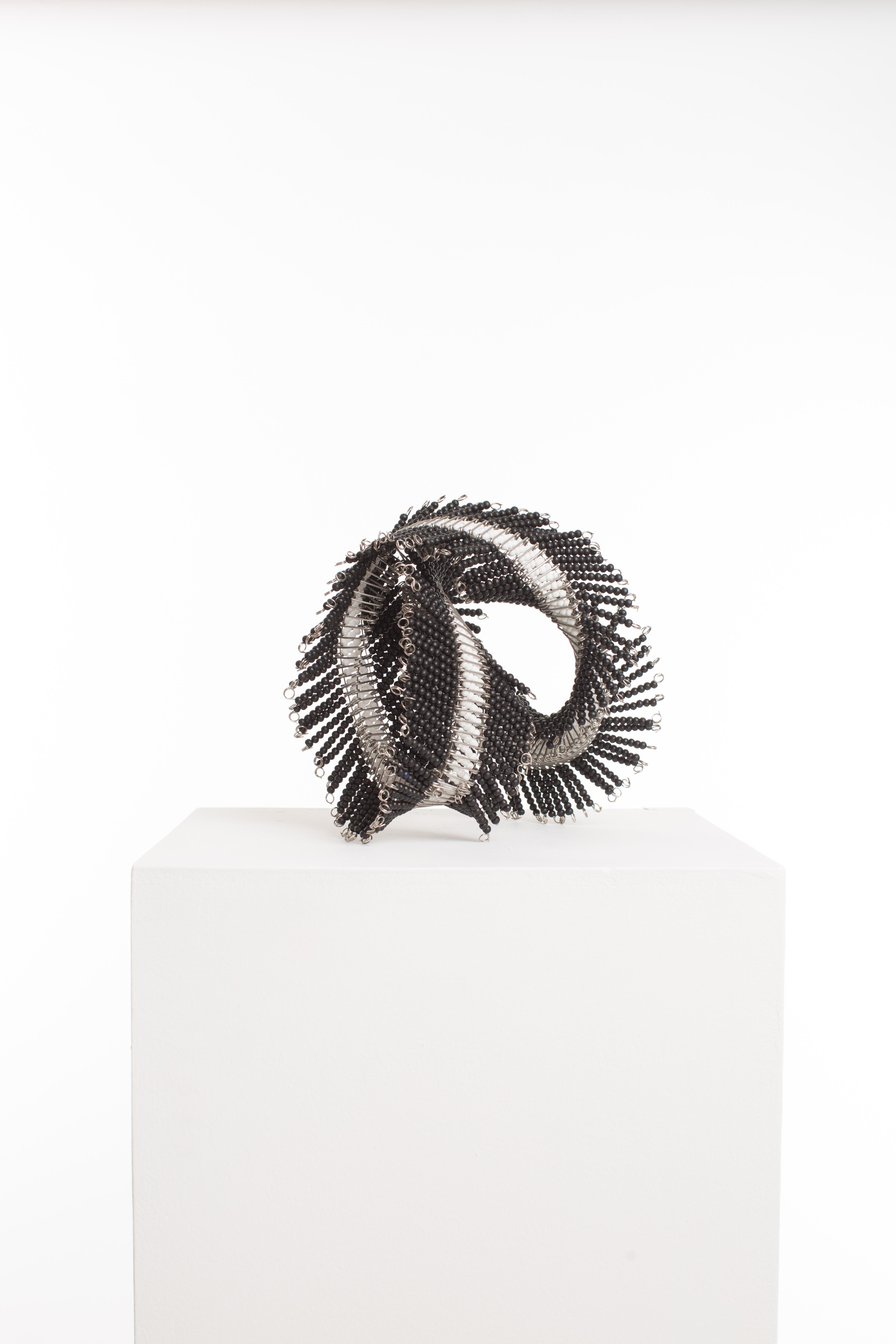Black, White, Beaded, Steel, Pattern, Abstract, Contemporary, Modern, Art - Gray Abstract Sculpture by Driaan Claassen