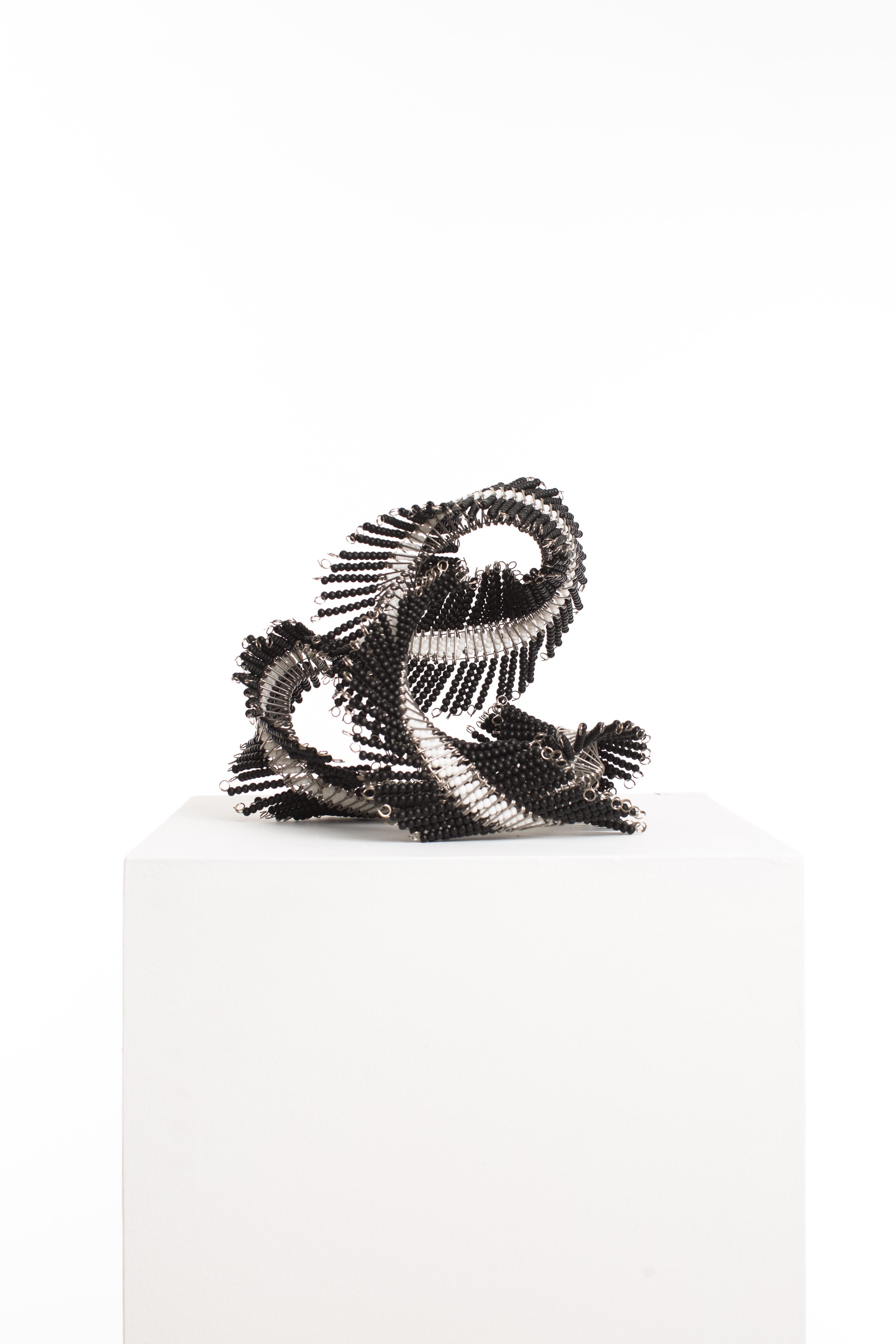 Black, White, Beaded, Steel, Pattern, Abstract, Contemporary, Modern, Art - Sculpture by Driaan Claassen