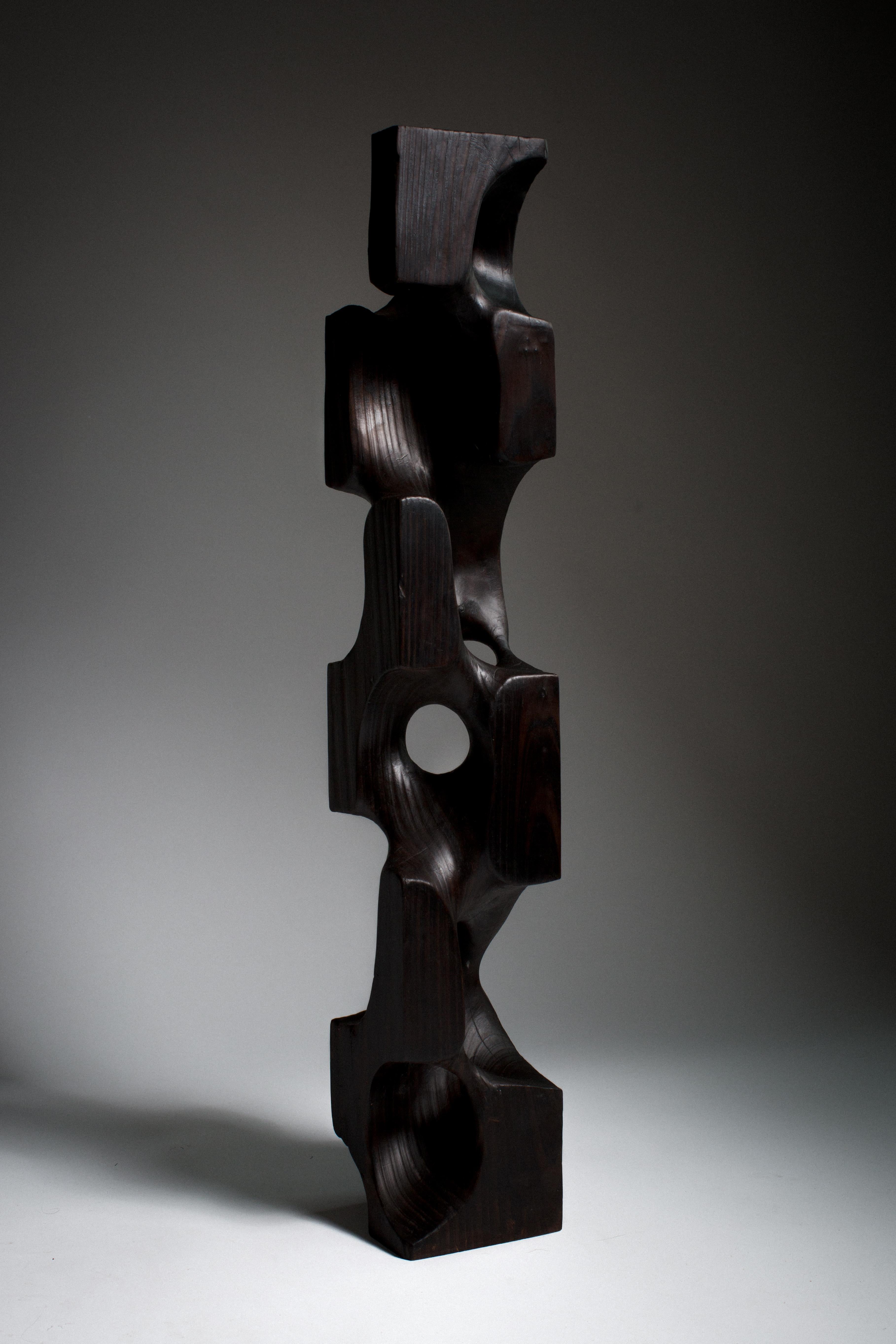 Black, Satin, Matte, Wood, Abstract, Contemporary, Modern, Sculpture 1