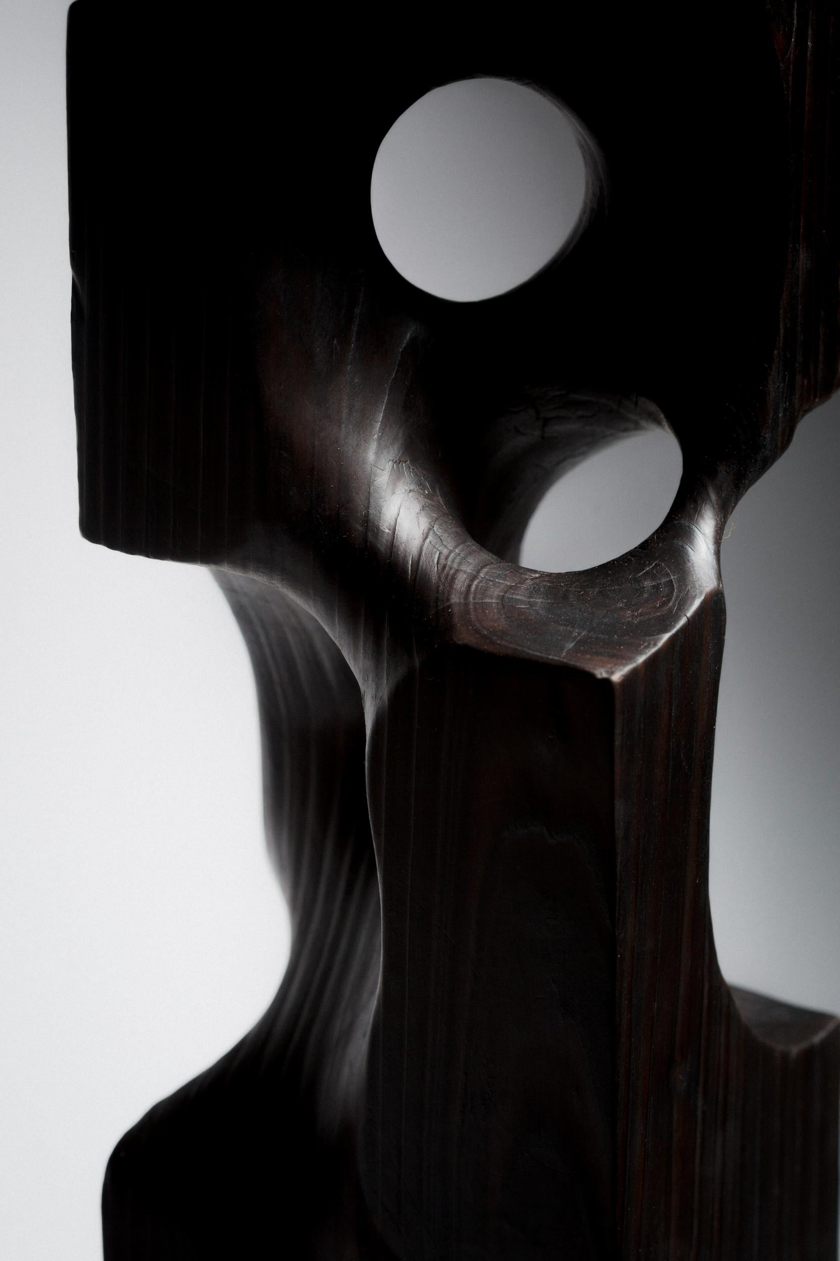 Schwarz, Satin, Matt, Holz, Abstrakt, Zeitgenössisch, Modern, Skulptur 3