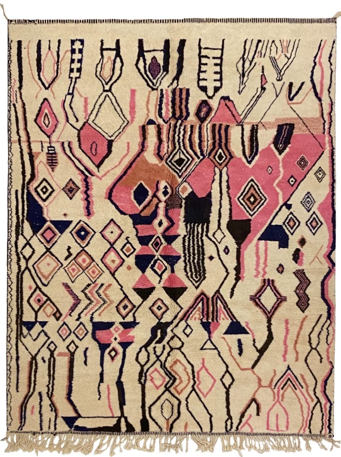  Moroccan Hand-Knotted  Wool Berber Rug - Art by Unknown