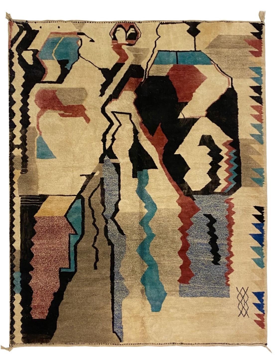  Moroccan Hand-Knotted  Wool Berber Rug - Art by Unknown