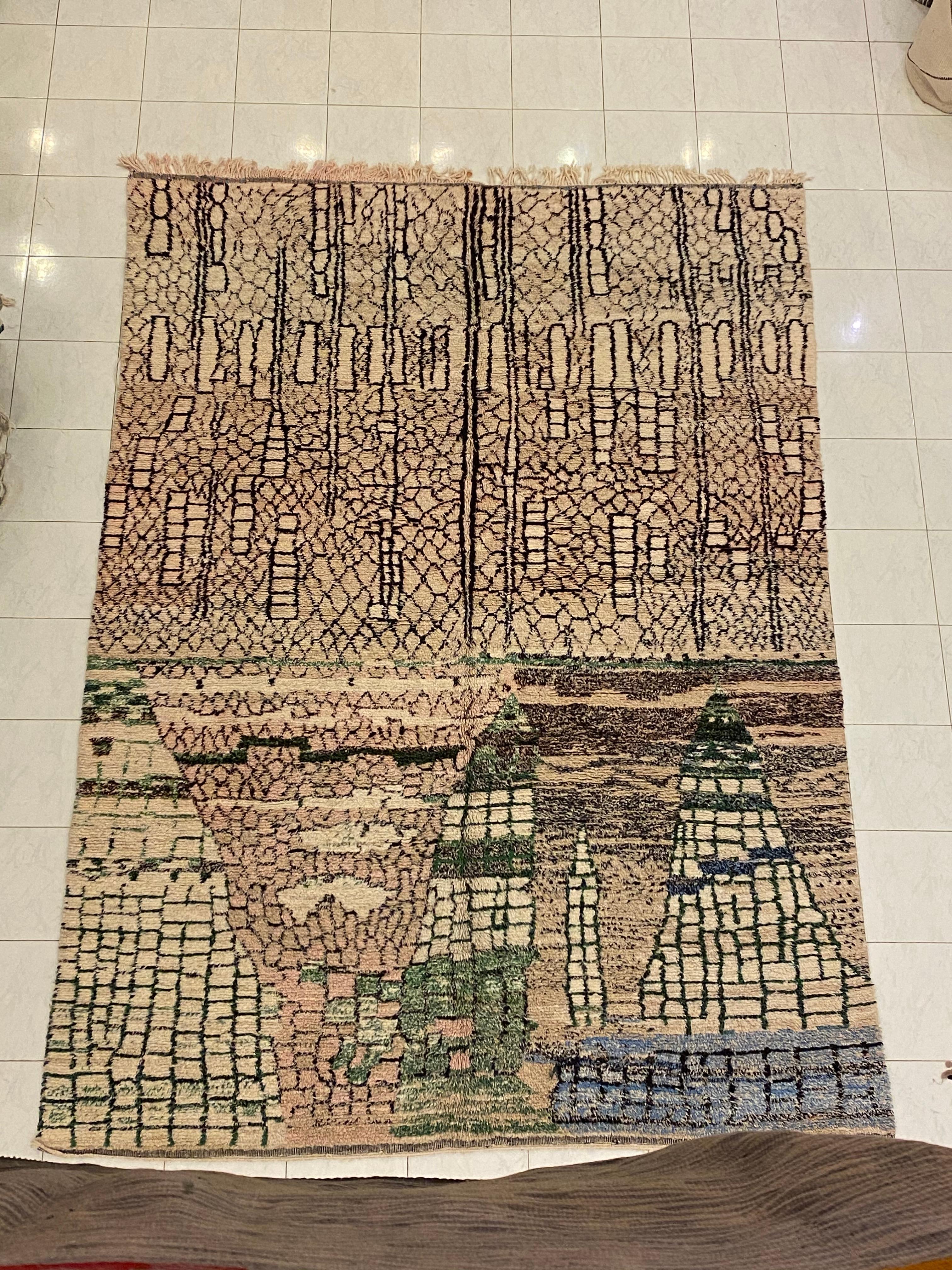 Fito, ca. Contemporain    Laine nouée à la main   
Les tapis marocains sont une création artisanale, tissée par les femmes des tribus berbères des montagnes de l'Atlas. Chaque type de tapis berbère est caractérisé par des formes et des motifs
