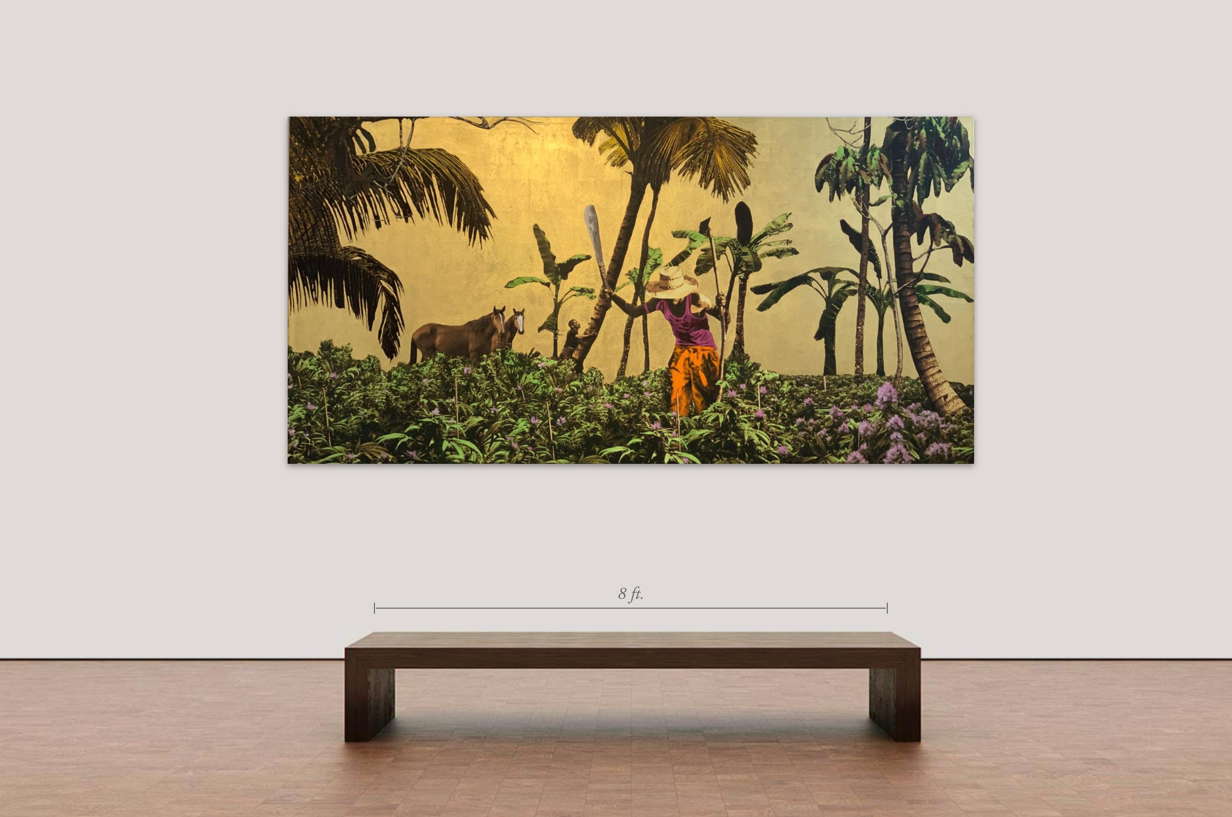 Golden Plantation  ca. 2019 Mixed media on canvas , 23k Gold leaf, edition 2/7 - Photograph by Carlos Mercado