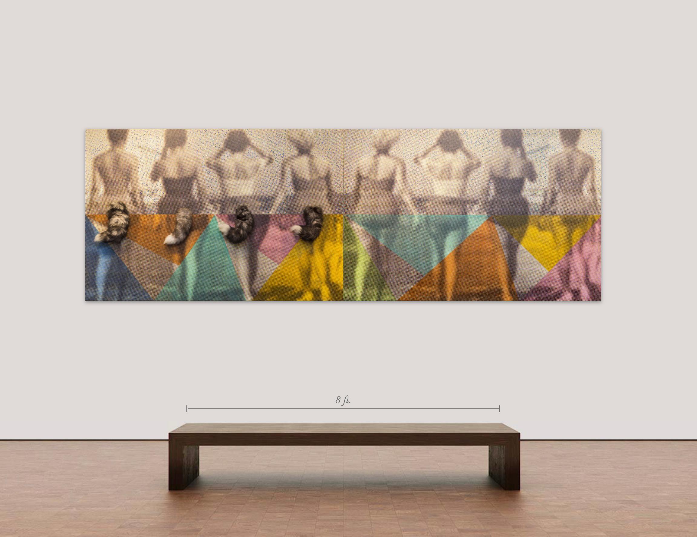 LAS ZORRAS Diptyque technique mixte, acrylique sur toile, cristaux Swarovski, queues de renard - Photograph de Carlos Mercado