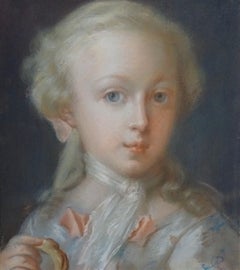 18th Century Rococò Rosalba Carriera Style Portrait of a Girl Pastel on Paper