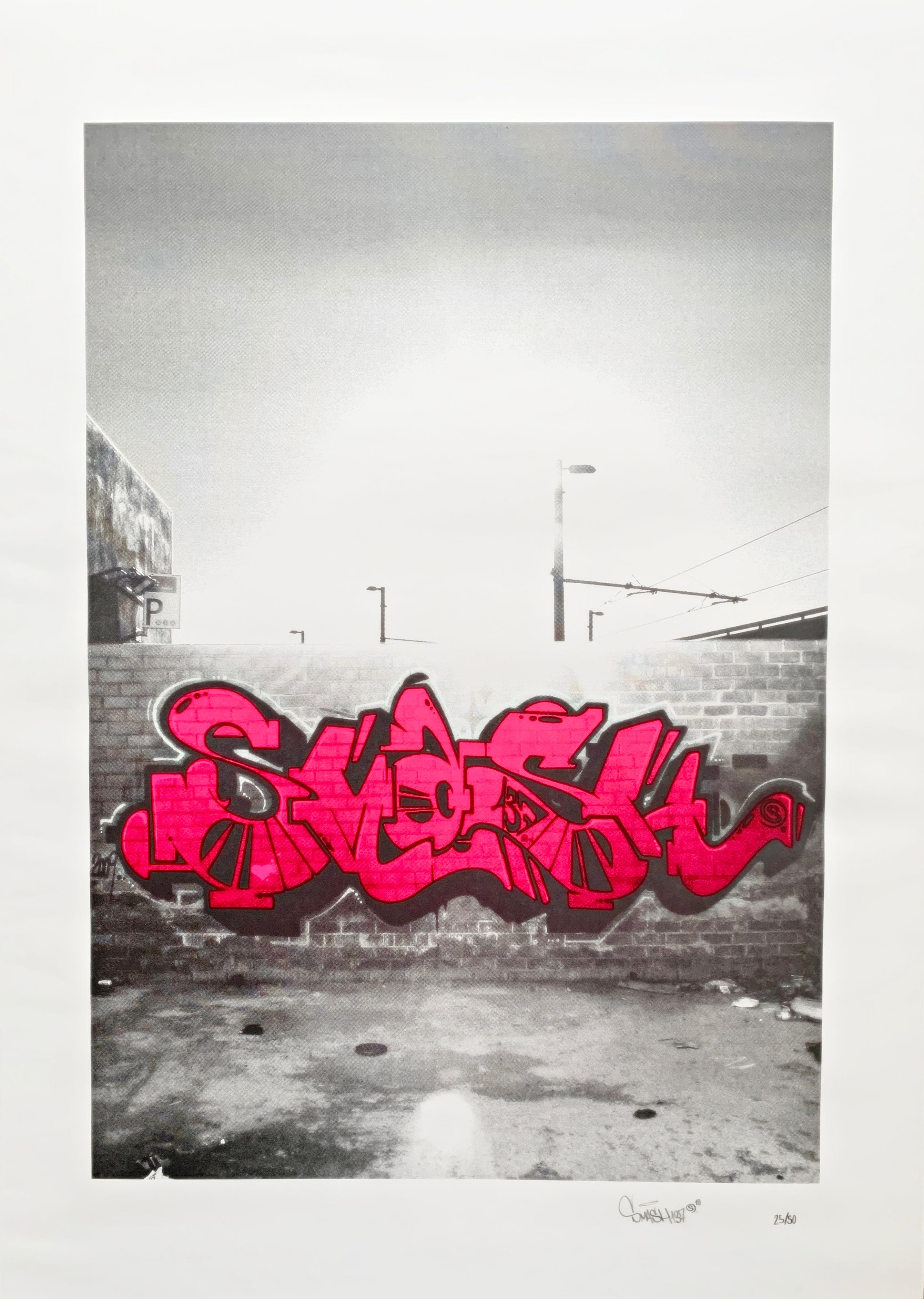 Smash137 Landscape Print - Street Art Screen Print by Smash 137 in Pink