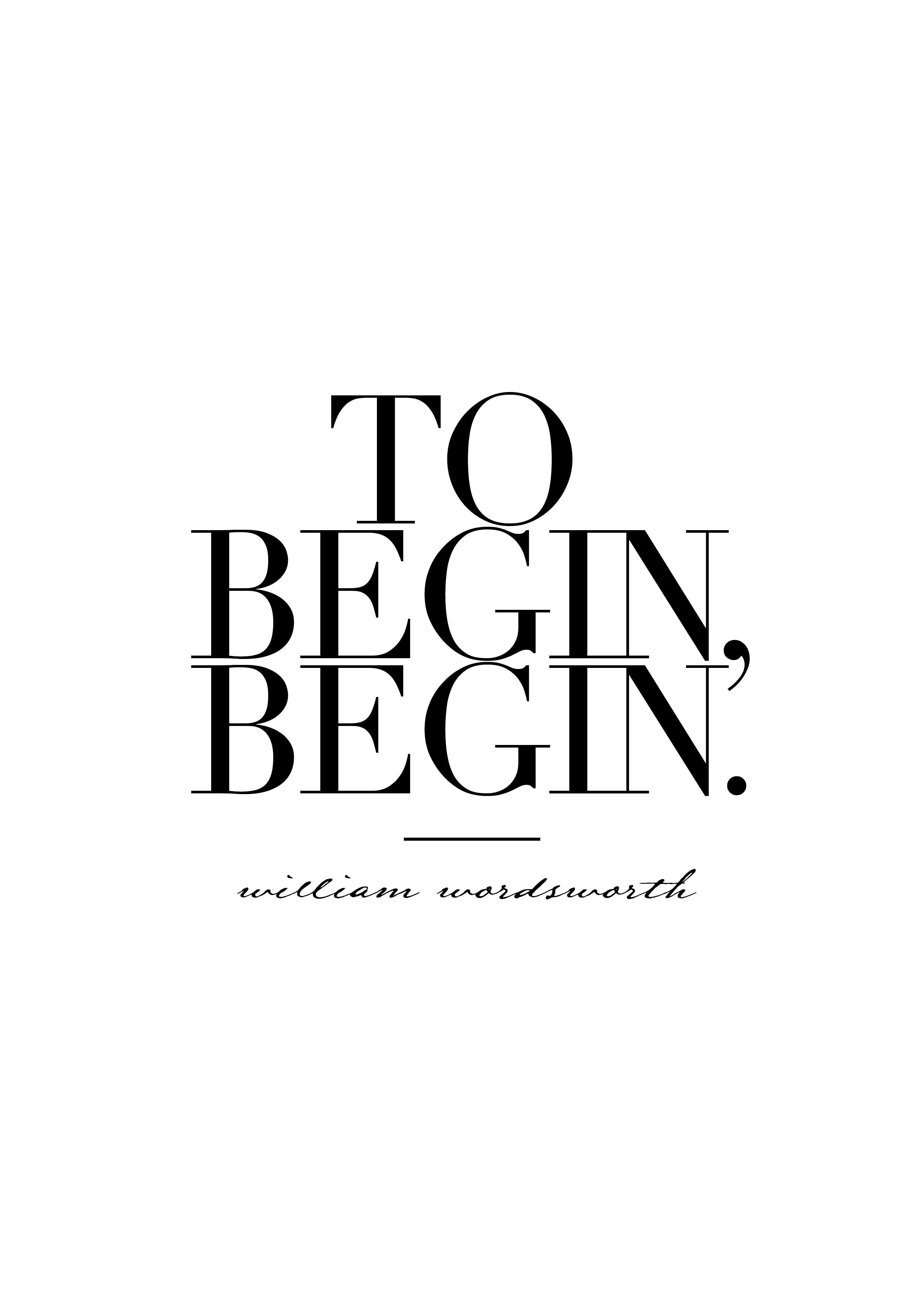 To Begin, Begin - Citazione grafica contemporanea del 21° secolo disegnata da Pia Clodi in vendita 1