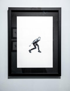 Unstable single-person protest - Contemporary Black and White Watercolor Drawing