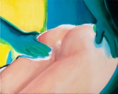 The Hands - 21st Century Contemporary Nude Oil Painting Blue Yellow, Andrey Anro