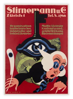 Antique Stirnemann und Co. by Emil Huber, Swiss Surrealist color eyeball poster, 1918