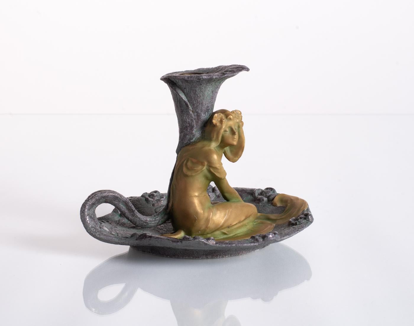 Ernst Wahliss Art Nouveau Iridescent Figural Candlestick For Sale 1