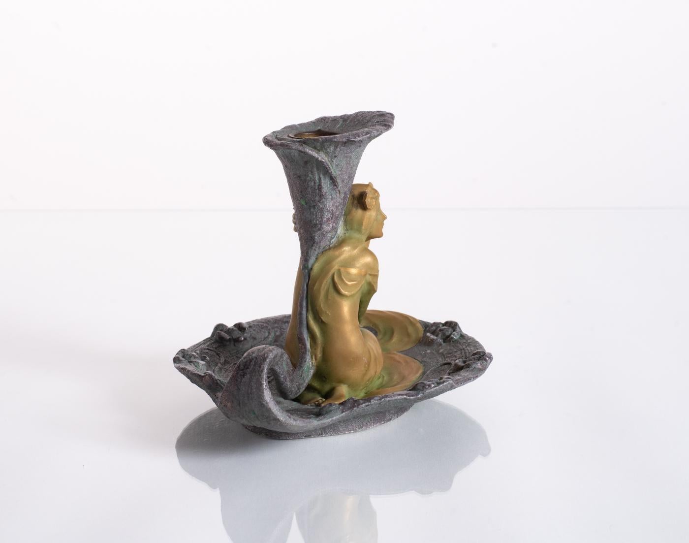 Ernst Wahliss Art Nouveau Iridescent Figural Candlestick For Sale 2