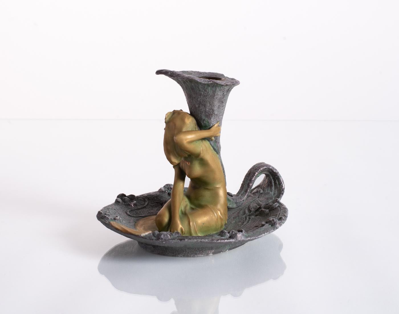 Ernst Wahliss Art Nouveau Iridescent Figural Candlestick For Sale 4
