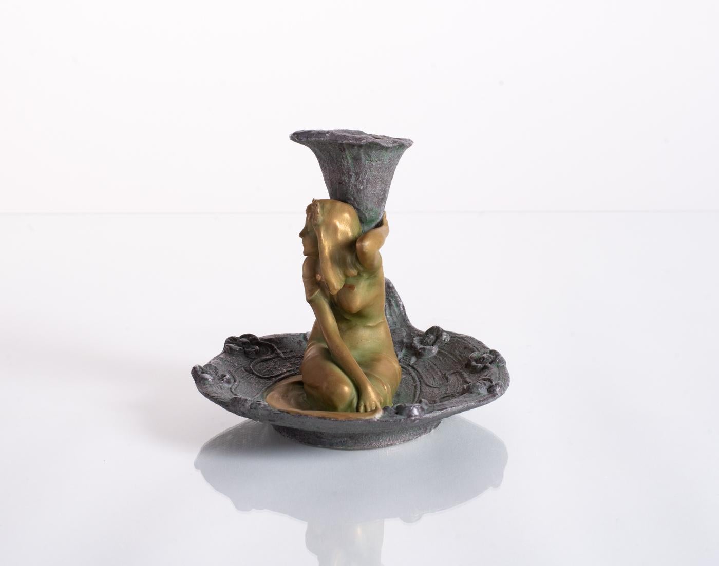 Ernst Wahliss Art Nouveau Iridescent Figural Candlestick For Sale 5