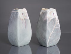 Rari vasi in terracotta con piume di pavone di Clement Massier, Art Nouveau, 1900 ca.